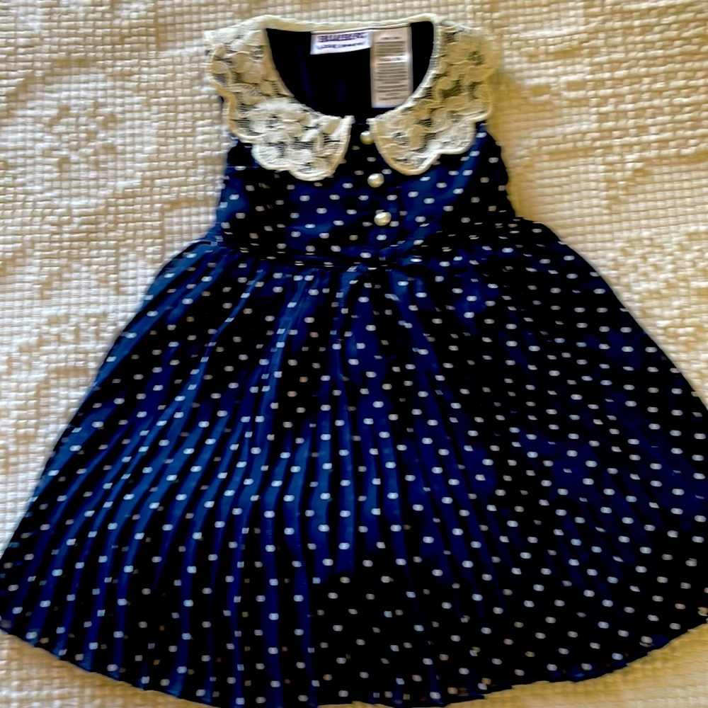 Blueberi boulevard Blue & White Polka Dot Pleated Dress
